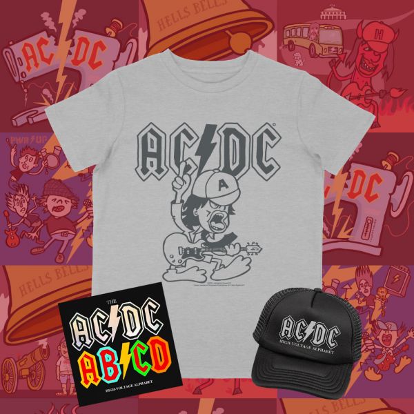 AC/DC Kids Alphabet Book + Angus The Duck Grey Tshirt + Cap
